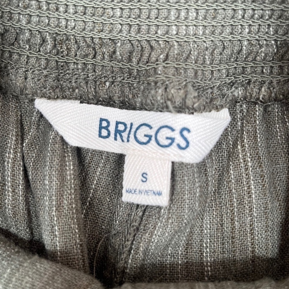 Briggs Linen Blend Shorts Womens Small Olive Green Excellent Smocked Striped - Picture 4 of 8